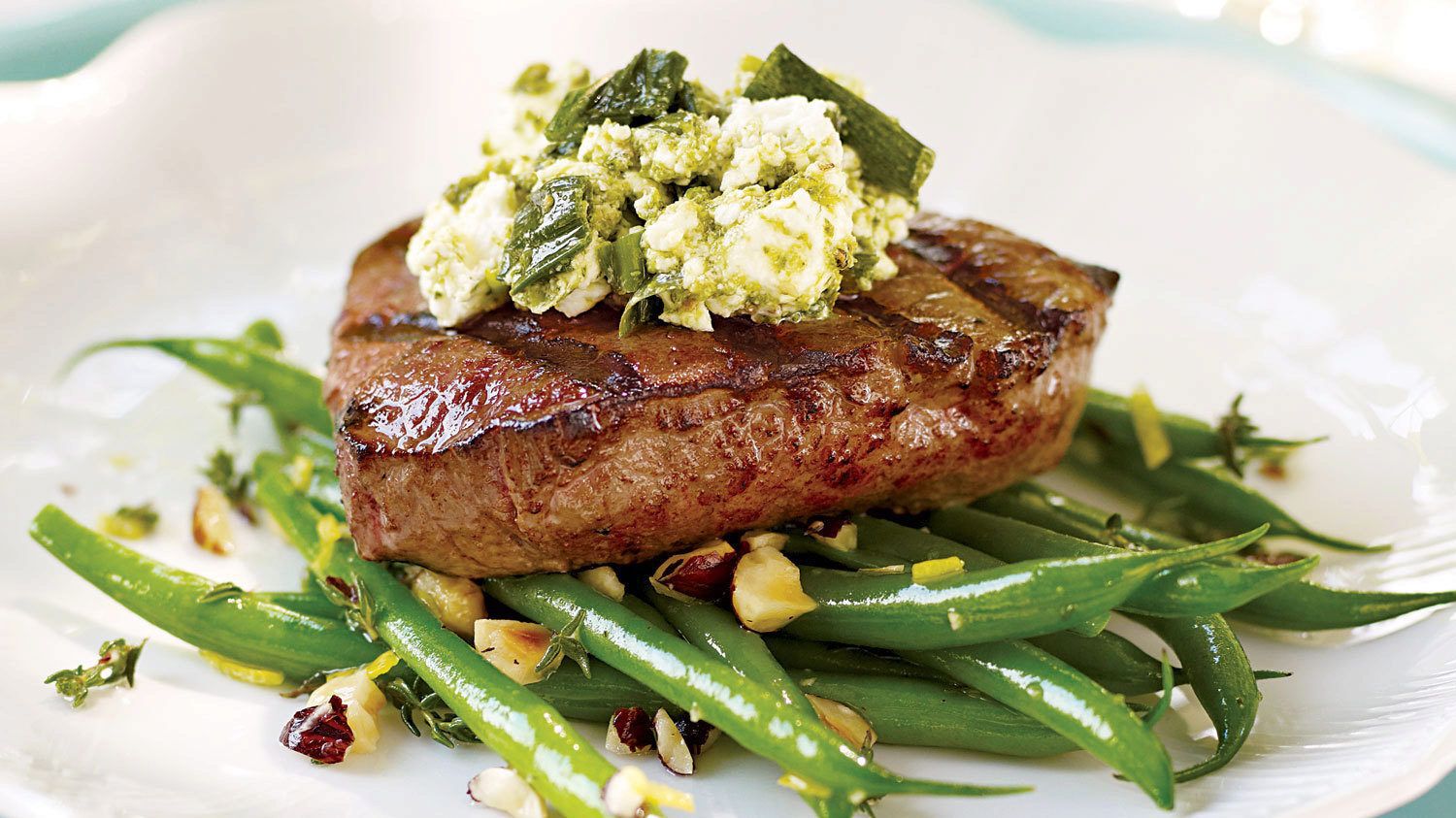 Grilled steak with green onion