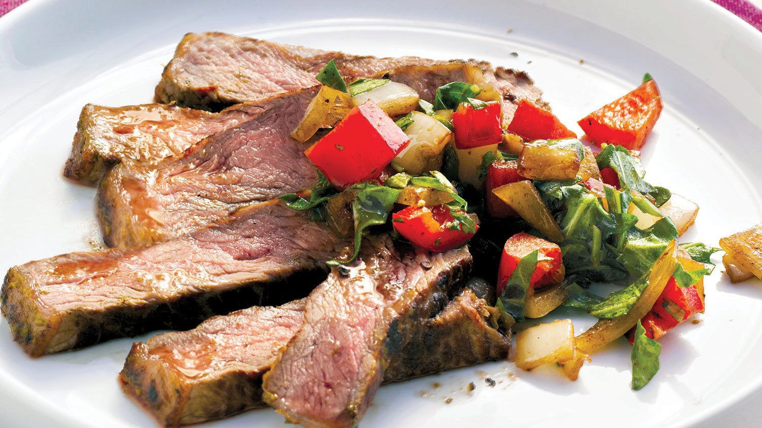 Hero rubbed steak with peppers
