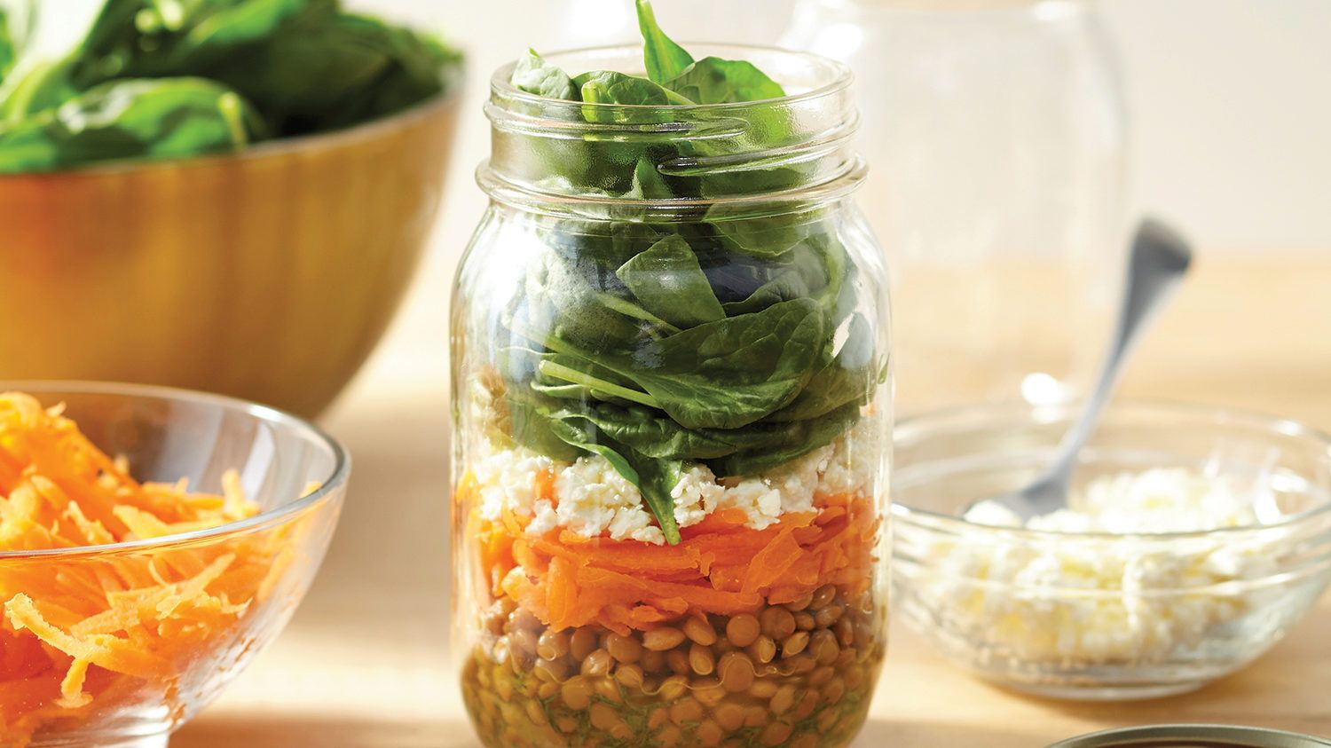 Mason Jar Lentil & Spinach Salads