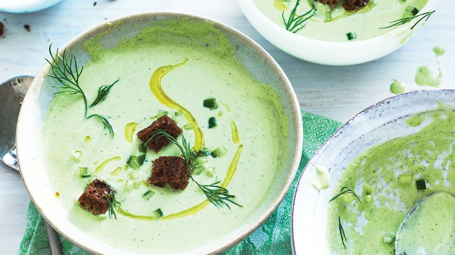 Chilled Cucumber & Dill Soup with Rye Croutons