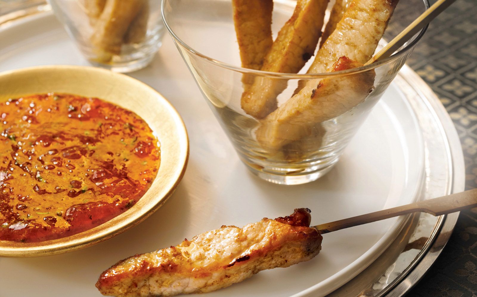Cumin-Spiced Pork Skewers with Apricot Mustard Dipping Sauce