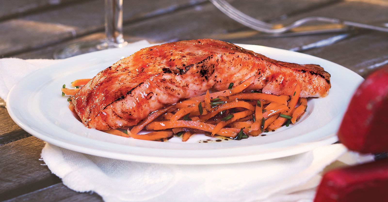 Maple-Planked Salmon with Carrot Slaw