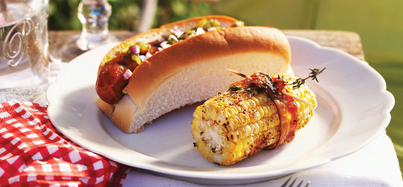 Bacon wrapped barbecued corn