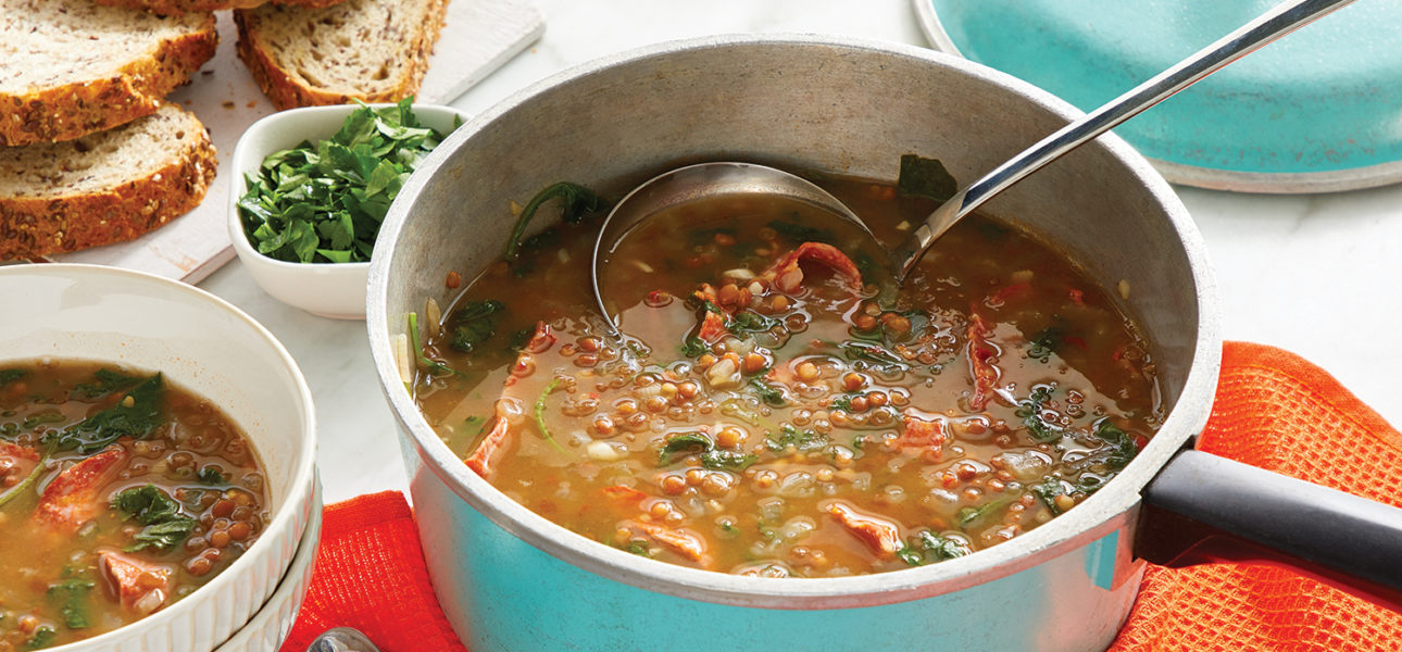 Lentil Soup with Chorizo & Kale