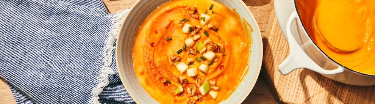 Pumpkin Soup with Apple-Walnut Topping