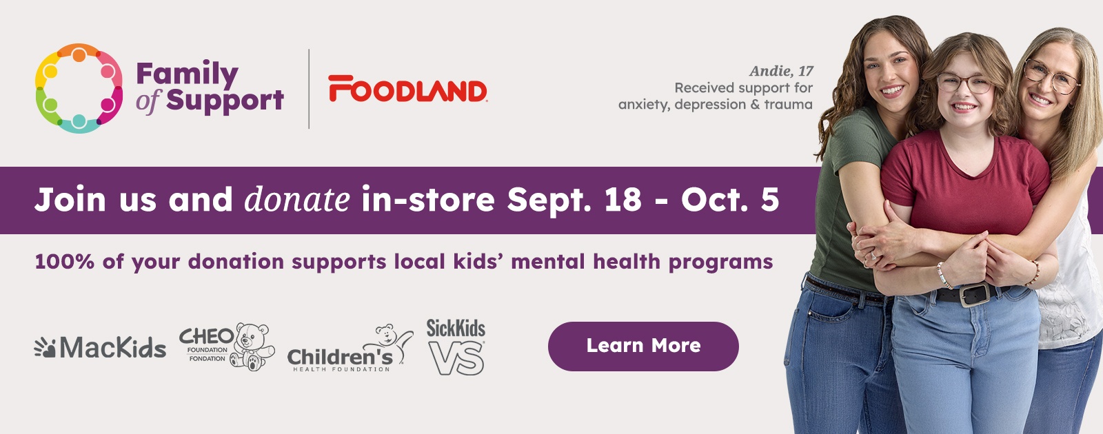 Join us and donate in-store Sept. 18 - Oct. 5 100% of your donation supports local kids' mental health programs